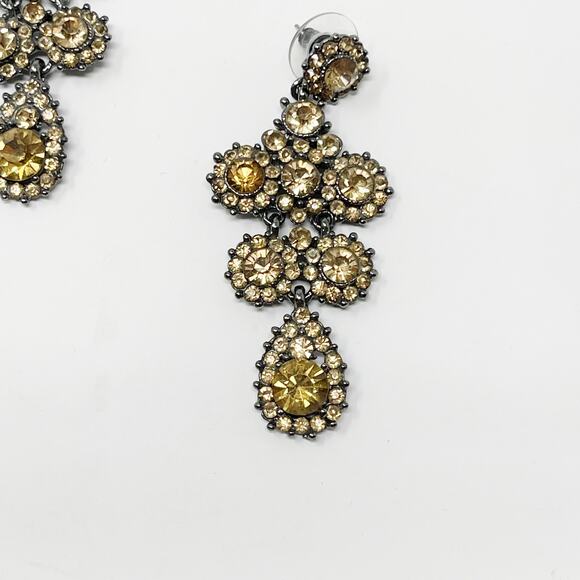 Brass Amber Tone Chandelier Embellished Gem Drop Earrings Evening Bridal Fashion - Picture 3 of 4